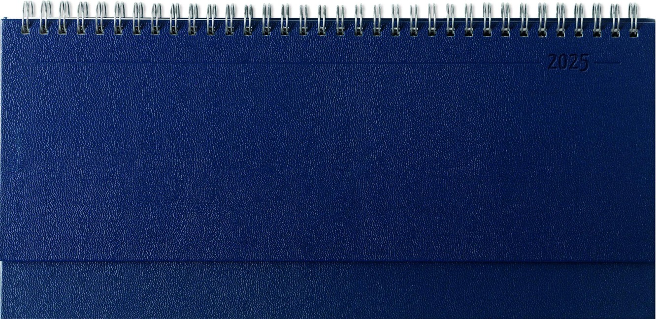 Tisch-Querkalender Balacron blau 2025 - Büro-Planer 29,7x13,5 cm - mit Registerschnitt - Tisch-Kalender - verlängerte Rückwand - 1 Woche 2 Seiten - 