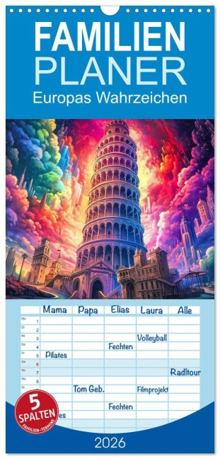 Familienplaner 2026 - Europas Wahrzeichen mit 5 Spalten (Wandkalender, 21 x 45 cm) CALVENDO - Steffen Gierok-Latniak
