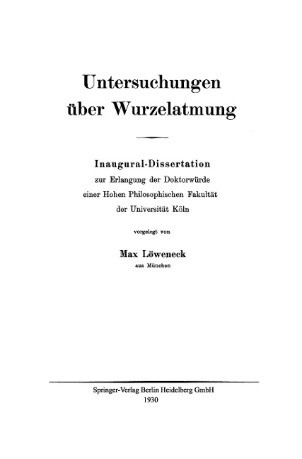Untersuchungen über Wurzelatmung - Max Löweneck