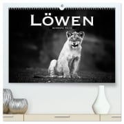 Cover-Bild zum Titel 'Löwen schwarz weiß (hochwertiger Premium Wandkalender 2026 DIN A2 quer), Kunstdruck in Hochglanz' von 'Robert Styppa'