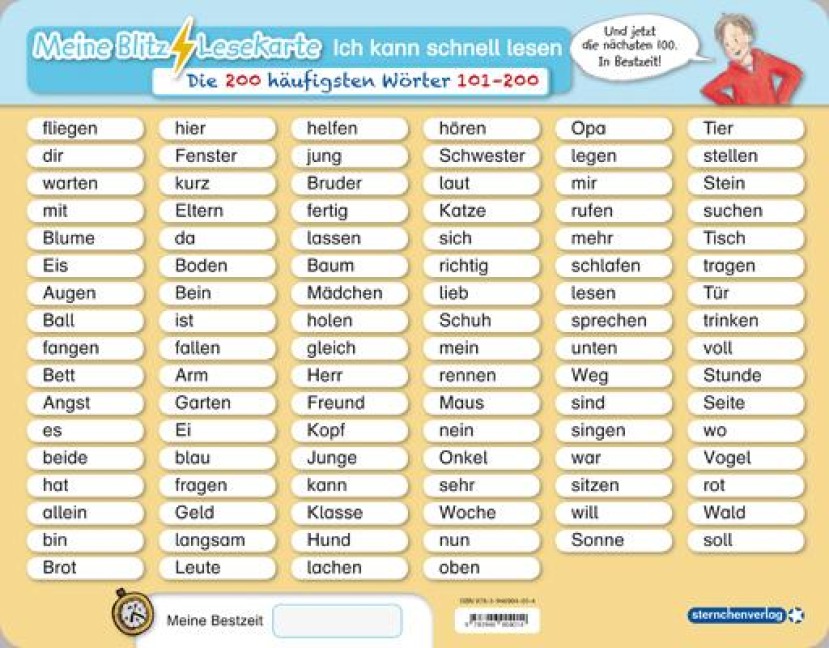 Meine Blitzlesekarte - Die 200 häufigsten Wörter - Katrin Langhans