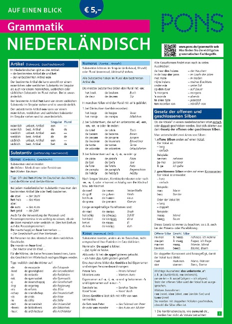 PONS Grammatik auf einen Blick Niederländisch - 