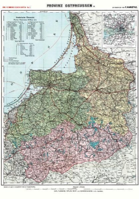 Historische Karte: Provinz Ostpreussen ­ um 1910 (Plano) - Friedrich H. Handtke