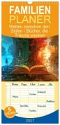 Cover-Bild zum Titel 'Familienplaner 2027 - Welten zwischen den Zeilen - Bücher, die Träume wecken mit 5 Spalten (Wandkalender, 21 x 45 cm) CALVENDO' von 'Rupert Kowalski'