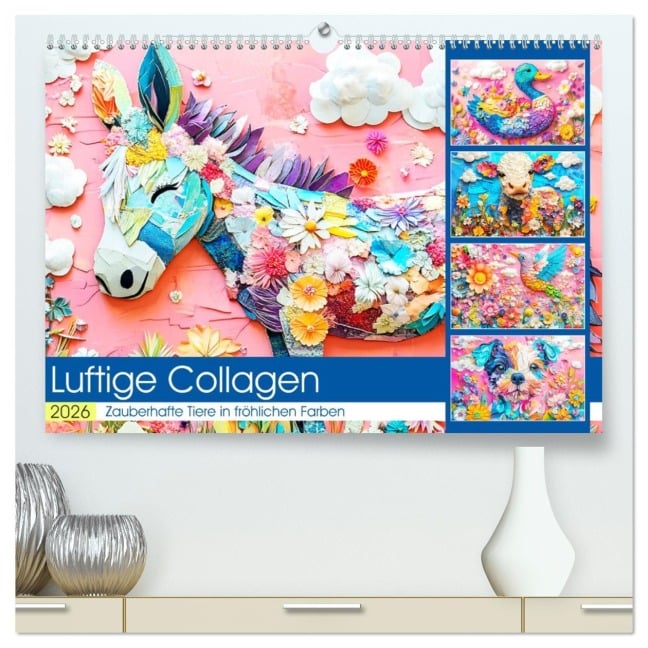 Luftige Collagen. Zauberhafte Tiere in fröhlichen Farben (hochwertiger Premium Wandkalender 2026 DIN A2 quer), Kunstdruck in Hochglanz - Rose Hurley