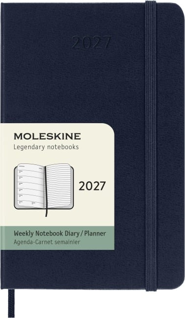 Moleskine 12 Monate Wochen Notizkalender 2027, Pocket/A6, 1 Wo = 1 Seite, rechts linierte Seite, Fester Einband, Saphir - 