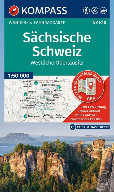 KOMPASS Wanderkarte 810 Sächsische Schweiz, Westliche Oberlausitz 1:50.000 - 