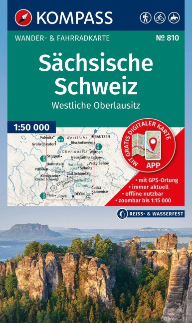 KOMPASS Wanderkarte 810 Sächsische Schweiz, Westliche Oberlausitz 1:50.000 - 