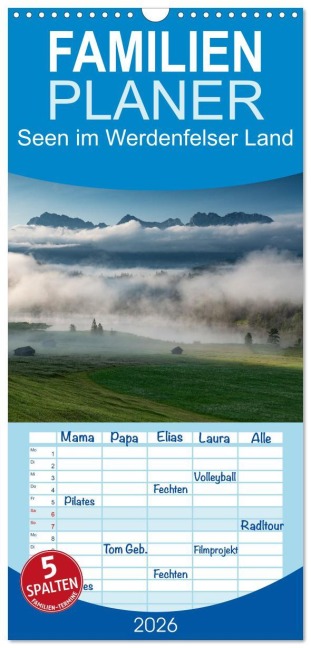 Familienplaner 2026 - Seen im Werdenfelser Land mit 5 Spalten (Wandkalender, 21 x 45 cm) CALVENDO - Andreas Müller Fotografie