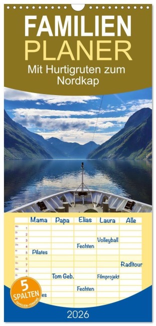 Familienplaner 2026 - Mit Hurtigruten zum Nordkap mit 5 Spalten (Wandkalender, 21 x 45 cm) CALVENDO - Doris Jerneinzick