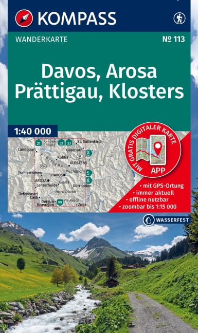 KOMPASS Wanderkarte 113 Davos, Arosa, Prättigau, Klosters 1:40.000 - 