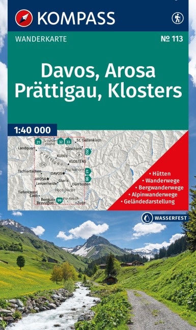 KOMPASS Wanderkarte 113 Davos, Arosa, Prättigau, Klosters 1:40.000 - 