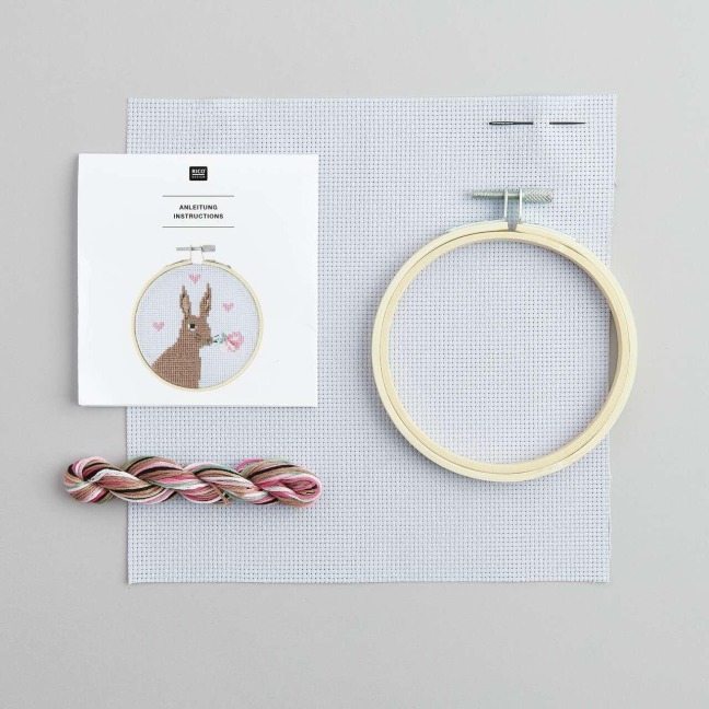 Stickpackung Gezählter Kreuzstich, Romantischer Hase, Ø10cm - 