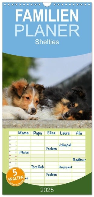 Familienplaner 2025 - Shelties 2025 mit 5 Spalten (Wandkalender, 21 x 45 cm) CALVENDO - Marion Reiß - Seibert