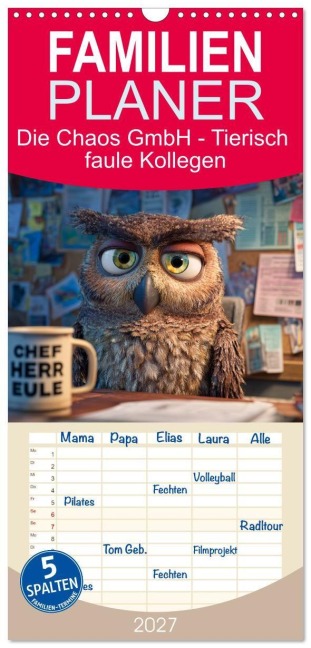 Familienplaner 2027 - Die Chaos GmbH - Tierisch faule Kollegen mit 5 Spalten (Wandkalender, 21 x 45 cm) CALVENDO - Mb Fotografie