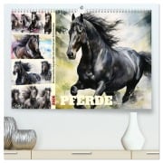 Pferde. Romantische Aquarelle von schwarzen Schönheiten (hochwertiger Premium Wandkalender 2026 DIN A2 quer), Kunstdruck in Hochglanz - Rose Hurley