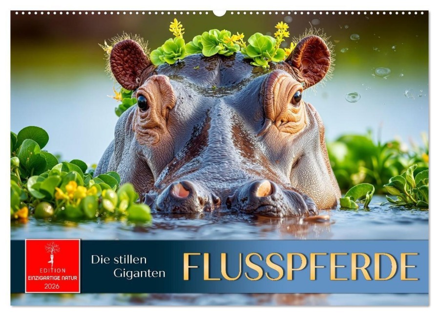 Flusspferde - die stillen Giganten (Wandkalender 2026 DIN A2 quer), CALVENDO Monatskalender - Roder Roder