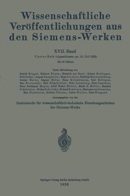 Wissenschaftliche Veröffentlichungen aus den Siemens-Werken - Otto Von Auwers, Karl Küpfmüller, Fritz Lüschen, Hans Ferdinant Mayer, Horst G. Müller