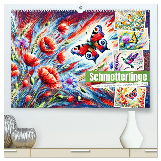 Schmetterlinge und ihre Blumenfreunde in lebhaften Farben (hochwertiger Premium Wandkalender 2025 DIN A2 quer), Kunstdruck in Hochglanz - Anja Frost