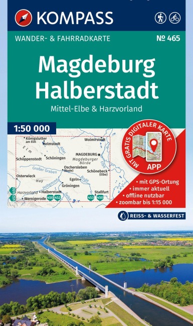 KOMPASS Wanderkarte 465 Magdeburg, Halberstadt, Mittel-Elbe & Harzvorland 1:50.000 - 