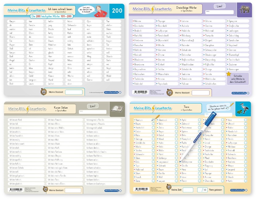 Meine Blitzlesekarten Set 4 zur Leseförderung (4 Lerntafeln mit Stift) - sternchenverlag GmbH, Katrin Langhans