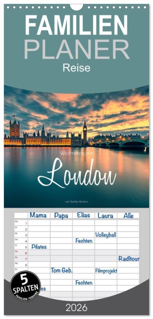Familienplaner 2026 - Weltmetropole London mit 5 Spalten (Wandkalender, 21 x 45 cm) CALVENDO - Stefan Becker