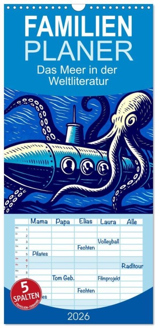 Familienplaner 2026 - Das Meer in der Weltliteratur mit 5 Spalten (Wandkalender, 21 x 45 cm) CALVENDO - Steffani Lehmann