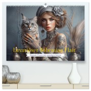 Luxuriöser Bohemian Flair - Elegante Frauen mit anmutigen Katzen (hochwertiger Premium Wandkalender 2025 DIN A2 quer), Kunstdruck in Hochglanz - Fotodesign Verena Scholze