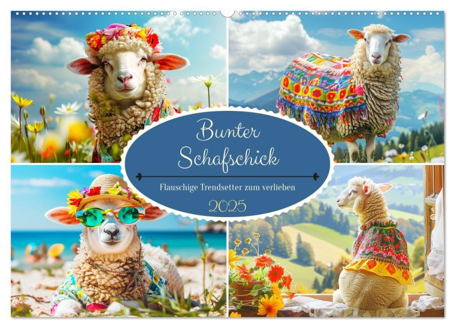 Bunter Schafschick. Flauschige Trendsetter zum verlieben (Wandkalender 2025 DIN A2 quer), CALVENDO Monatskalender - Rose Hurley