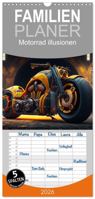 Familienplaner 2026 - Motorrad illusionen mit 5 Spalten (Wandkalender, 21 x 45 cm) CALVENDO - Dirk Meutzner