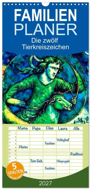 Familienplaner 2027 - Die zwölf Tierkreiszeichen mit 5 Spalten (Wandkalender, 21 x 45 cm) CALVENDO - Sabine Löwer
