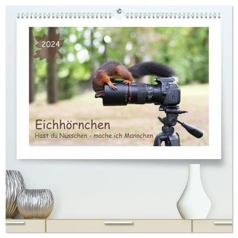 Eichhörnchen - Hast du Nüsschen mache ich Männchen (hochwertiger Premium Wandkalender 2024 DIN A2 quer), Kunstdruck in Hochglanz - Birgit Cerny