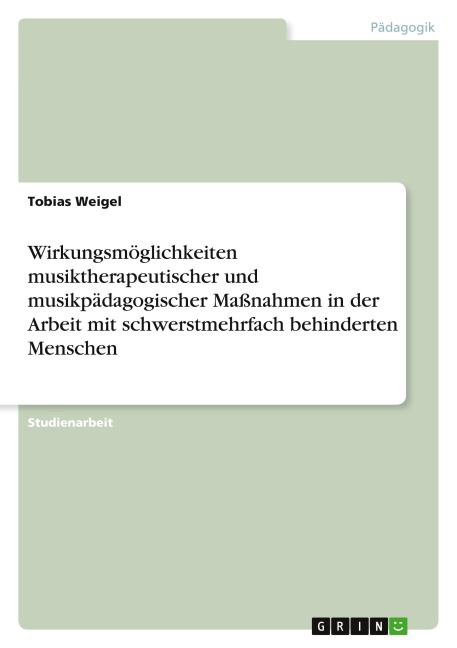 Wirkungsmöglichkeiten musiktherapeutischer und musikpädagogischer Maßnahmen in der Arbeit mit schwerstmehrfach behinderten Menschen - Tobias Weigel