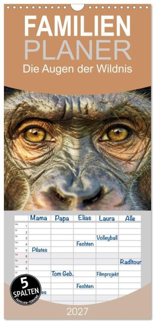 Familienplaner 2027 - Die Augen der Wildnis mit 5 Spalten (Wandkalender, 21 x 45 cm) CALVENDO - Torsten Irmer