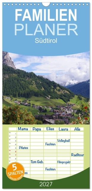 Familienplaner 2027 - Südtirol 2027 mit 5 Spalten (Wandkalender, 21 x 45 cm) CALVENDO - Thilo Seidel