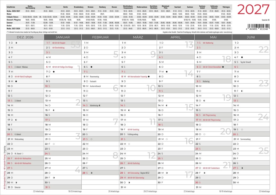 Tafelkalender A4 Hardcover beidseitig 2027 - 