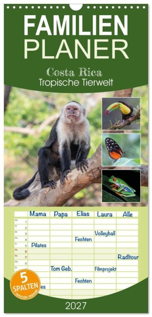 Familienplaner 2027 - Costa Rica - Tropische Tierwelt mit 5 Spalten (Wandkalender, 21 x 45 cm) CALVENDO - Kevin Eßer