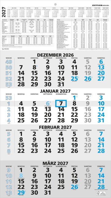 ZETTLER 4-Monatskalender blau 2027 - 