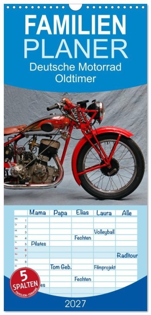 Familienplaner 2027 - Deutsche Motorrad Oldtimer mit 5 Spalten (Wandkalender, 21 x 45 cm) CALVENDO - Ingo Laue