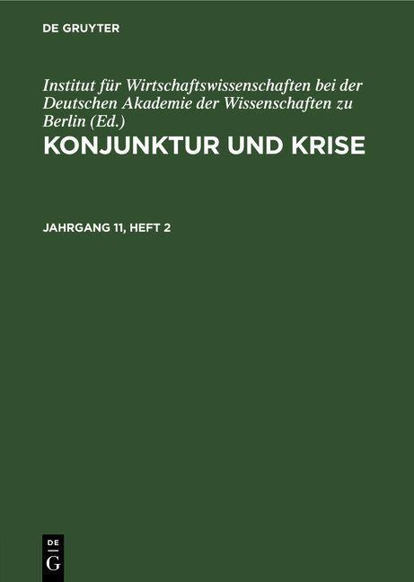 Konjunktur und Krise. Jahrgang 11, Heft 2 - 