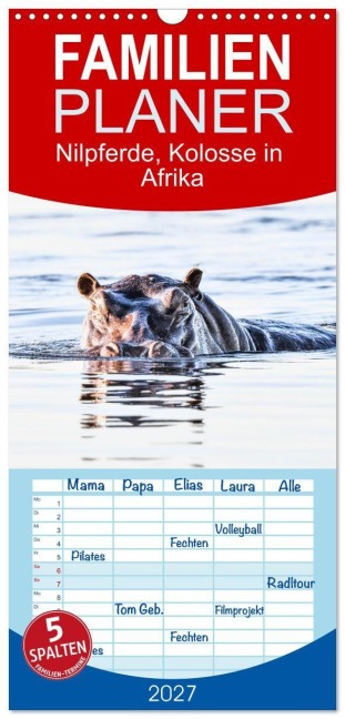 Familienplaner 2027 - Nilpferde, Kolosse in Afrika mit 5 Spalten (Wandkalender, 21 x 45 cm) CALVENDO - Robert Styppa
