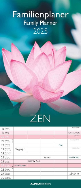 Familienplaner Zen 2025 - Familien-Timer 19,5x45 cm - 5 Spalten - Wand-Planer - viel Platz für Eintragungen - Familienkalender - Alpha Edition - 