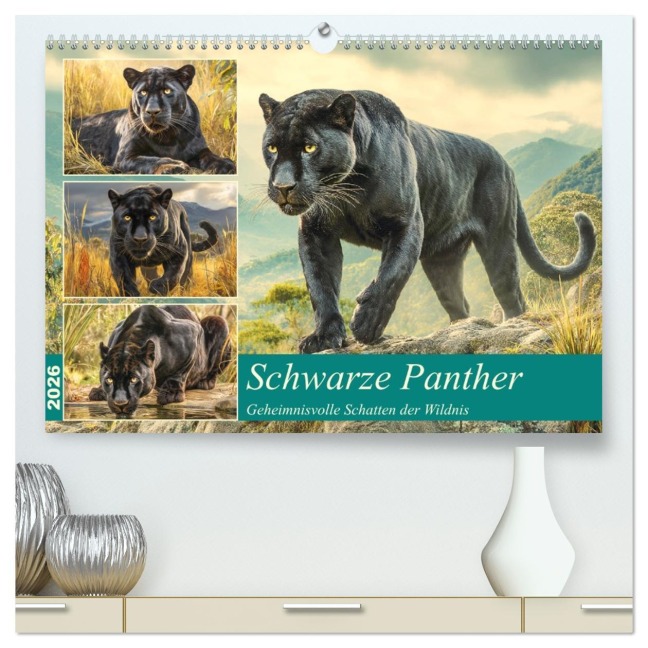 Schwarze Panther. Geheimnisvolle Schatten der Wildnis (hochwertiger Premium Wandkalender 2026 DIN A2 quer), Kunstdruck in Hochglanz - Rose Hurley