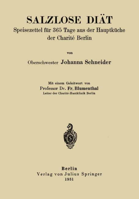 Salzlose Diät - Fr. Blumenthal, Johanna Schneider