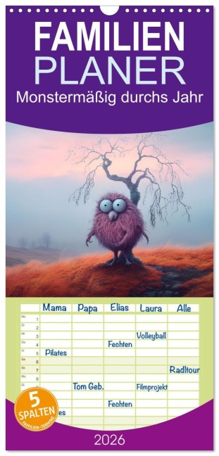Familienplaner 2026 - Monstermäßig durchs Jahr mit 5 Spalten (Wandkalender, 21 x 45 cm) CALVENDO - Bettina Dittmann
