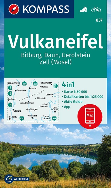 KOMPASS Wanderkarte 837 Vulkaneifel, Bitburg, Daun, Gerolstein, Zell (Mosel) 1:50.000 - 