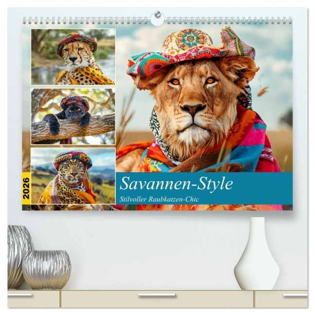 Savannen-Style. Stilvoller Raubkatzen-Chic (hochwertiger Premium Wandkalender 2026 DIN A2 quer), Kunstdruck in Hochglanz - Rose Hurley