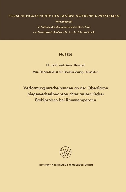 Verformungserscheinungen an der Oberfläche biegewechselbeanspruchter austenitischer Stahlproben bei Raumtemperatur - Max Hempel