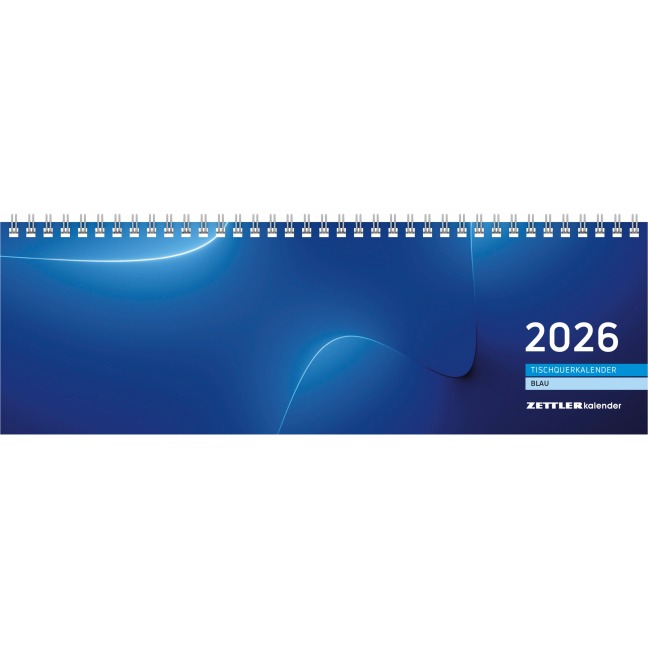 Tischquerkalender blau 2026 - 32x10,5 cm - 1 Woche auf 2 Seiten - Bürokalender mit Monatsübersichten - Stundeneinteilung 7 - 20 Uhr - 176-0015 - 
