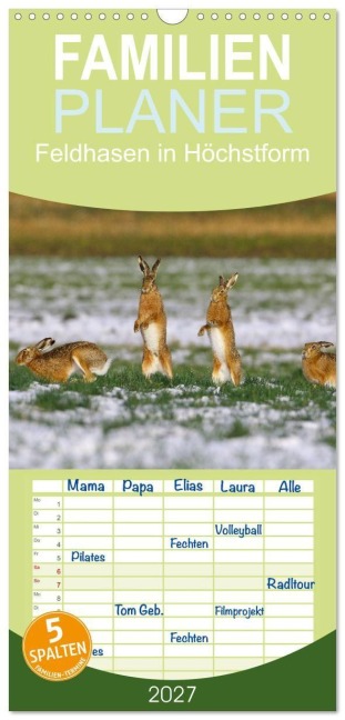 Familienplaner 2027 - Feldhasen in Höchstform mit 5 Spalten (Wandkalender, 21 x 45 cm) CALVENDO - Günter Bachmeier